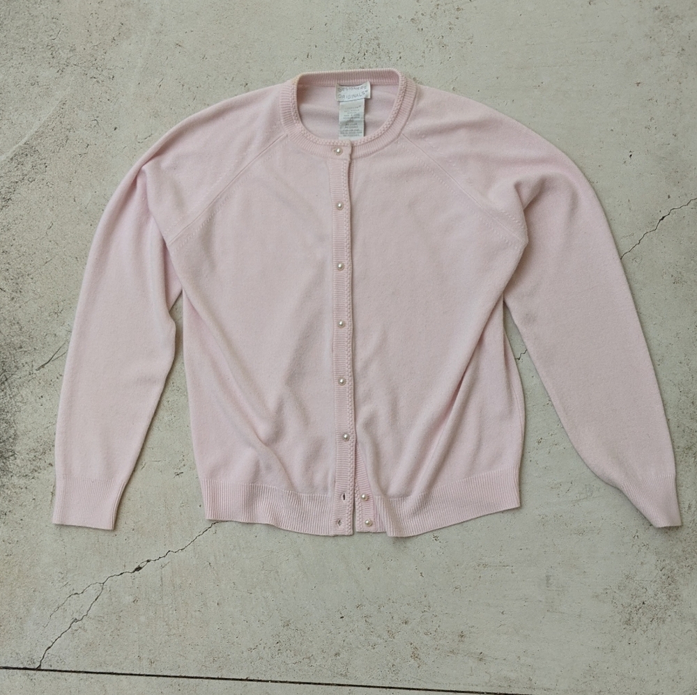 Designers Originals Light Pink Pearl-Button Cardigan